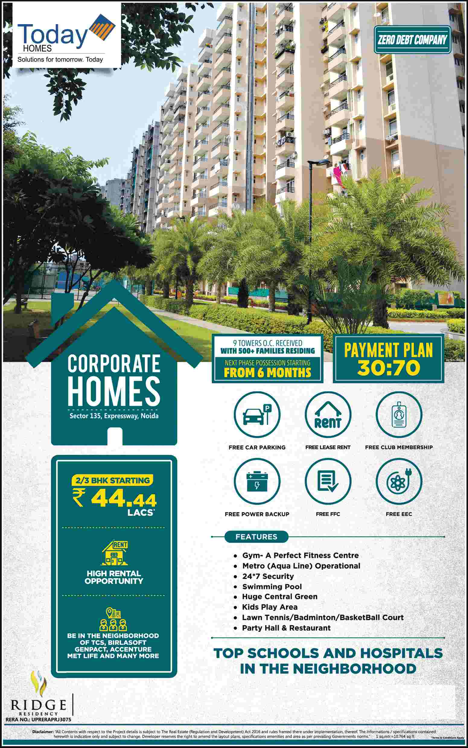 Book 2 & 3 BHK apartments @ Rs 44.44 Lacs at Today Ridge Residency in Sector 135, Noida